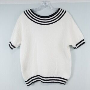 Vintage Contrast‎ Stripe Short Sleeve Knit Top Womens Medium? Nautical Preppy